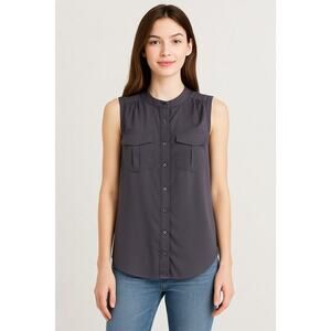 J.Crew Womens Sleeveless Blouse Size 4 Gray Utility Style Button Casual Top